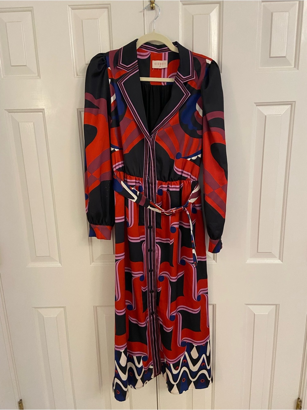 Ciebon Vibrant Red & Black Printed Midi Shirt Dress - Picture 4 of 5